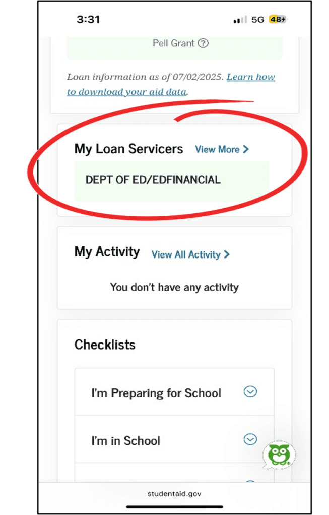 Loan services dashboard screenshot