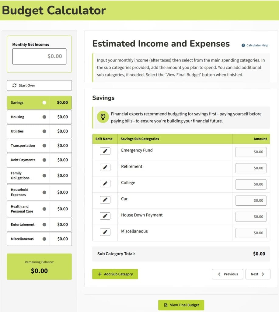 OKMM Personal Budget Calculator